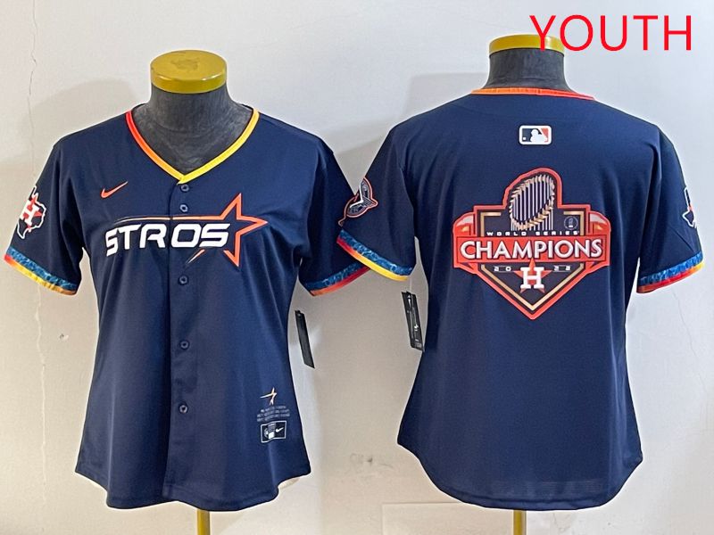 Youth Houston Astros Blank Drak Blue Fourth generation Joint Name 2025 Nike MLB Jersey style 13